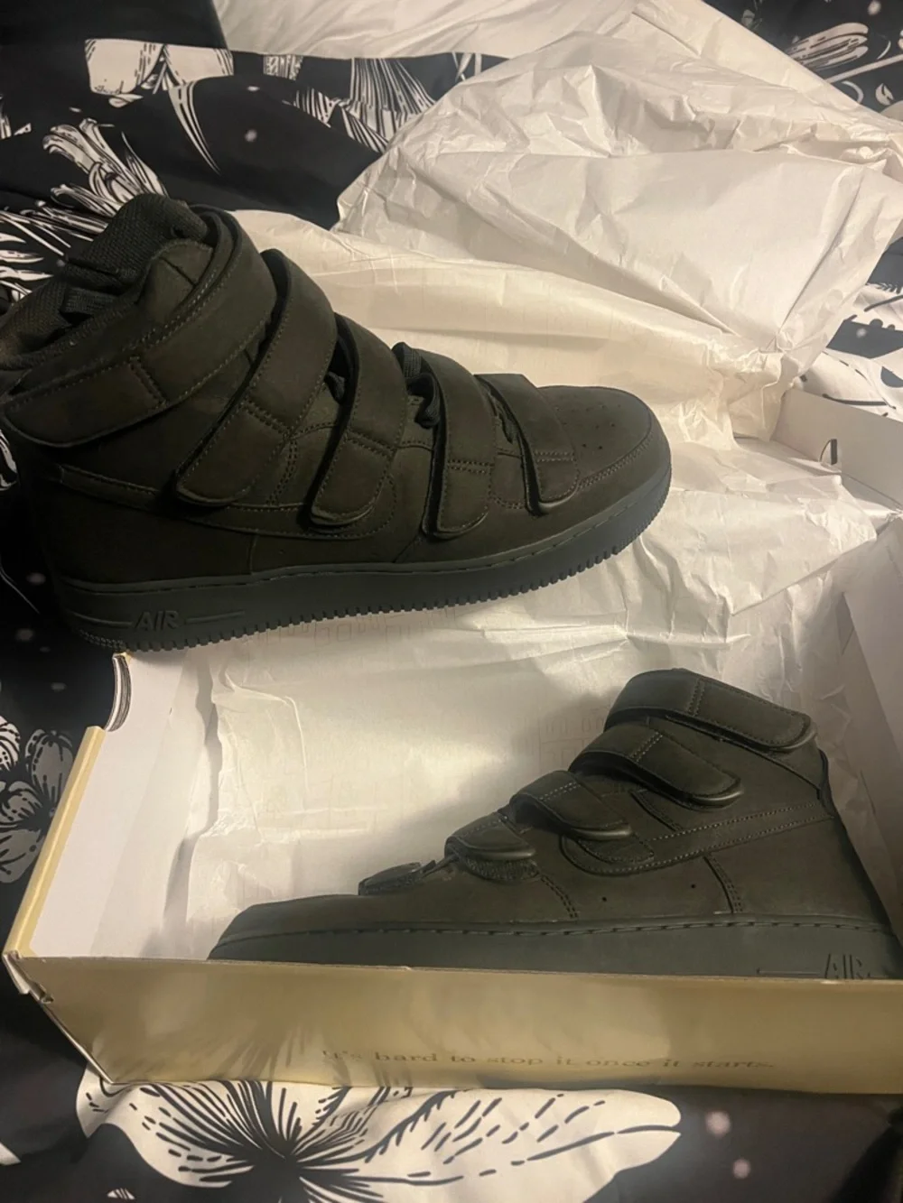 Billie Eilish Airforce 1 High-Top Velcro Strap Sneakers in Sequoia - Picture 1 of 5